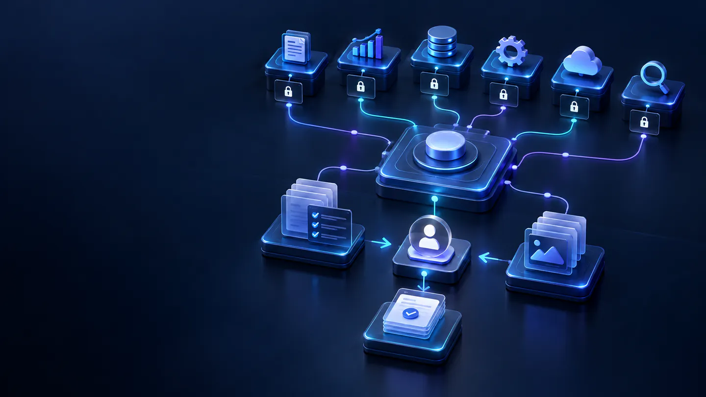 Specialised AI capabilities operate through a coordinated orchestration layer with bounded permissions.