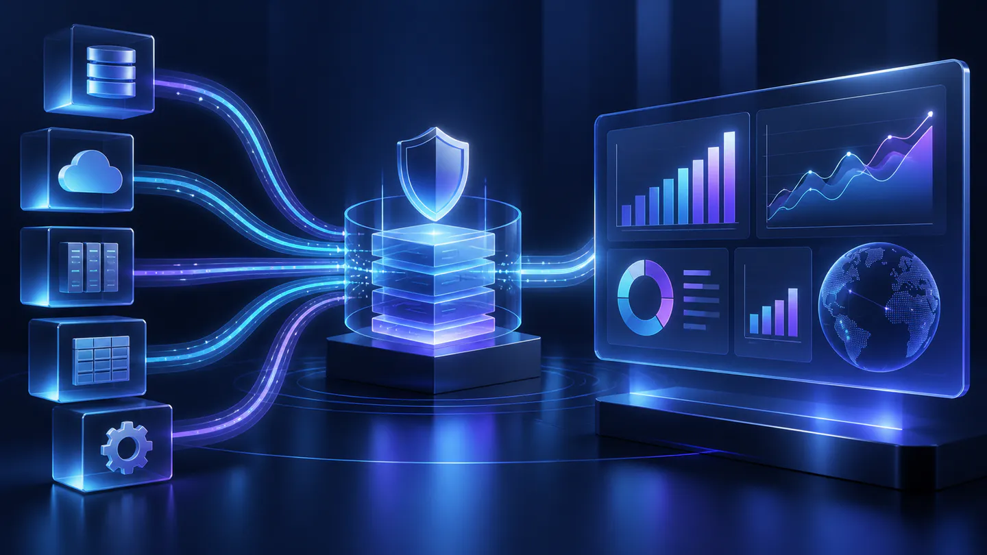 Trusted information from several systems becomes a governed management briefing.